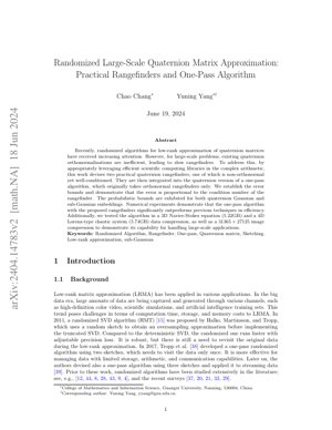 PDF Document Cover - Randomized Large-Scale Quaternion Matrix Approximation: Practical Rangefinders and One-Pass Algorithm