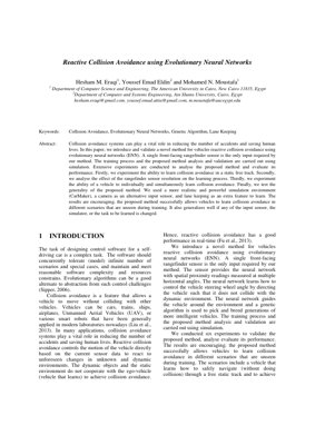PDF Document Cover - Reactive Collision Avoidance using Evolutionary Neural Networks: Analysis and Framework