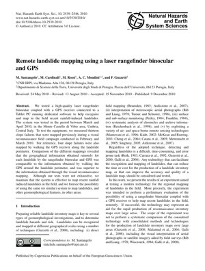 PDF Document Cover - Remote Landslide Mapping Using Laser Rangefinder Binocular and GPS: A Field Technology Evaluation