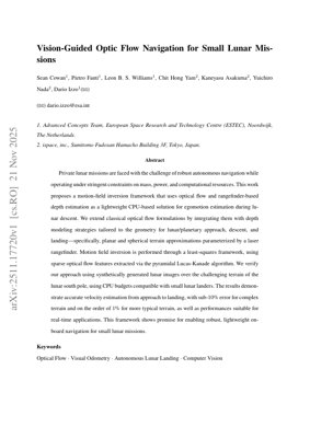 غلاف مستند PDF - الملاحة البصرية الموجهة بالرؤية للبعثات القمرية الصغيرة: تحليل إطار عمل خفيف الوزن